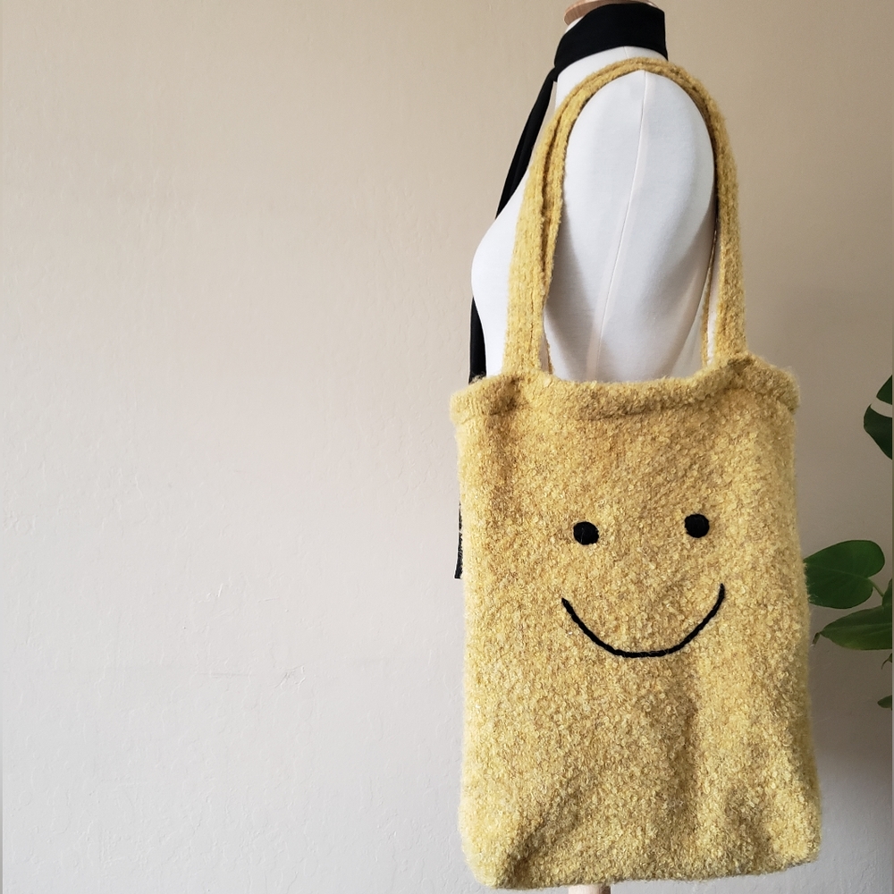UO Smiley Face Icon Knit Tote Bag